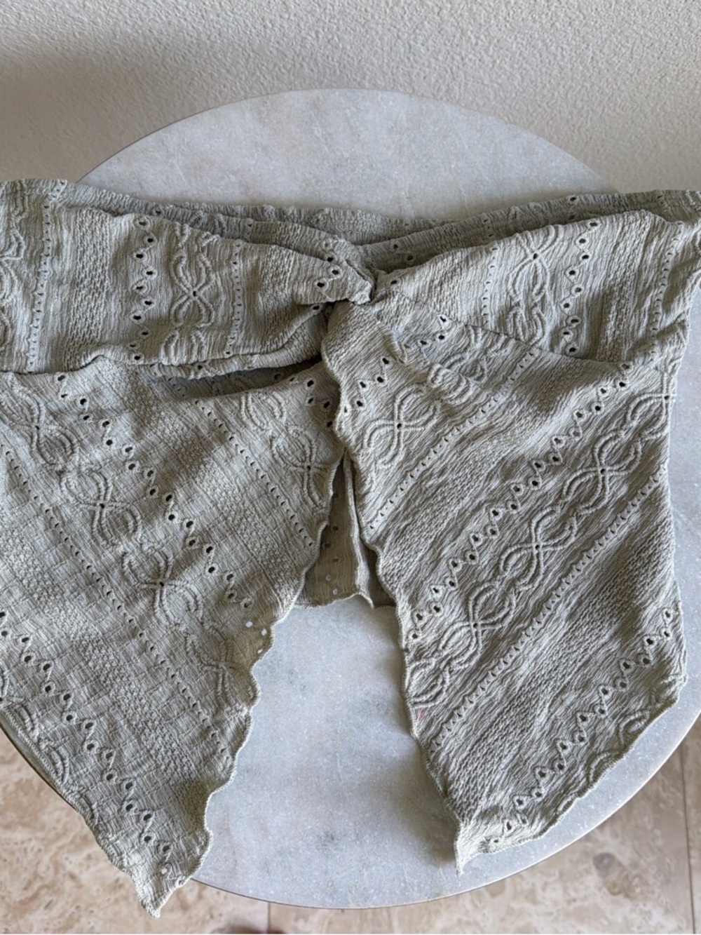 SHEIN Sage Eyelet Tie-Front Knit Crop Top